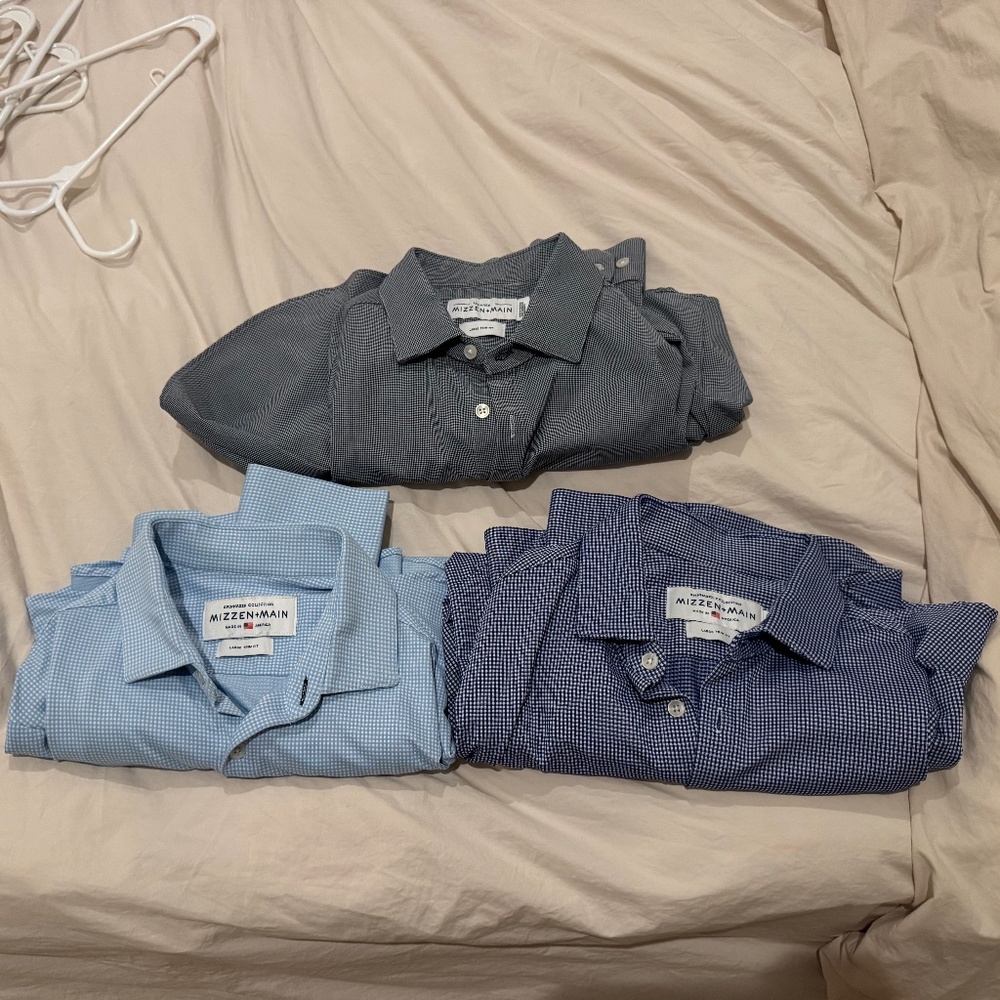 Mizzen Main Dress Shirts 3 Pack Blues Black Baby Blue